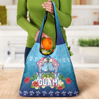 Guam Chamorro Grocery Bag Tribal Latte Stone With Dolphins Blue