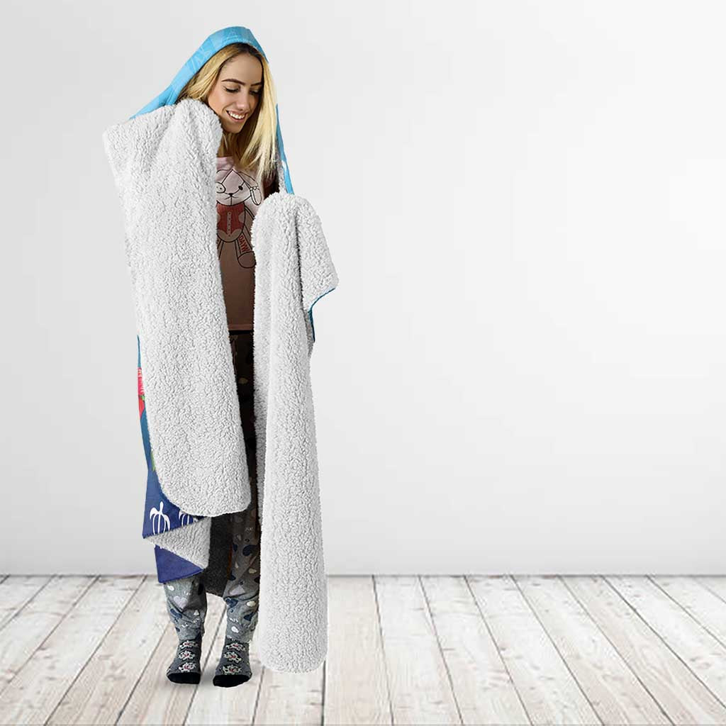 Guam Chamorro Hooded Blanket Tribal Latte Stone With Dolphins Blue