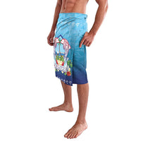 Guam Chamorro Lavalava Tribal Latte Stone With Dolphins Blue