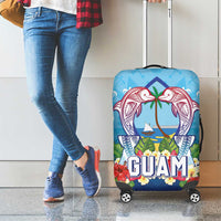 Guam Chamorro Luggage Cover Tribal Latte Stone With Dolphins Blue