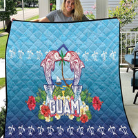 Guam Chamorro Quilt Tribal Latte Stone With Dolphins Blue