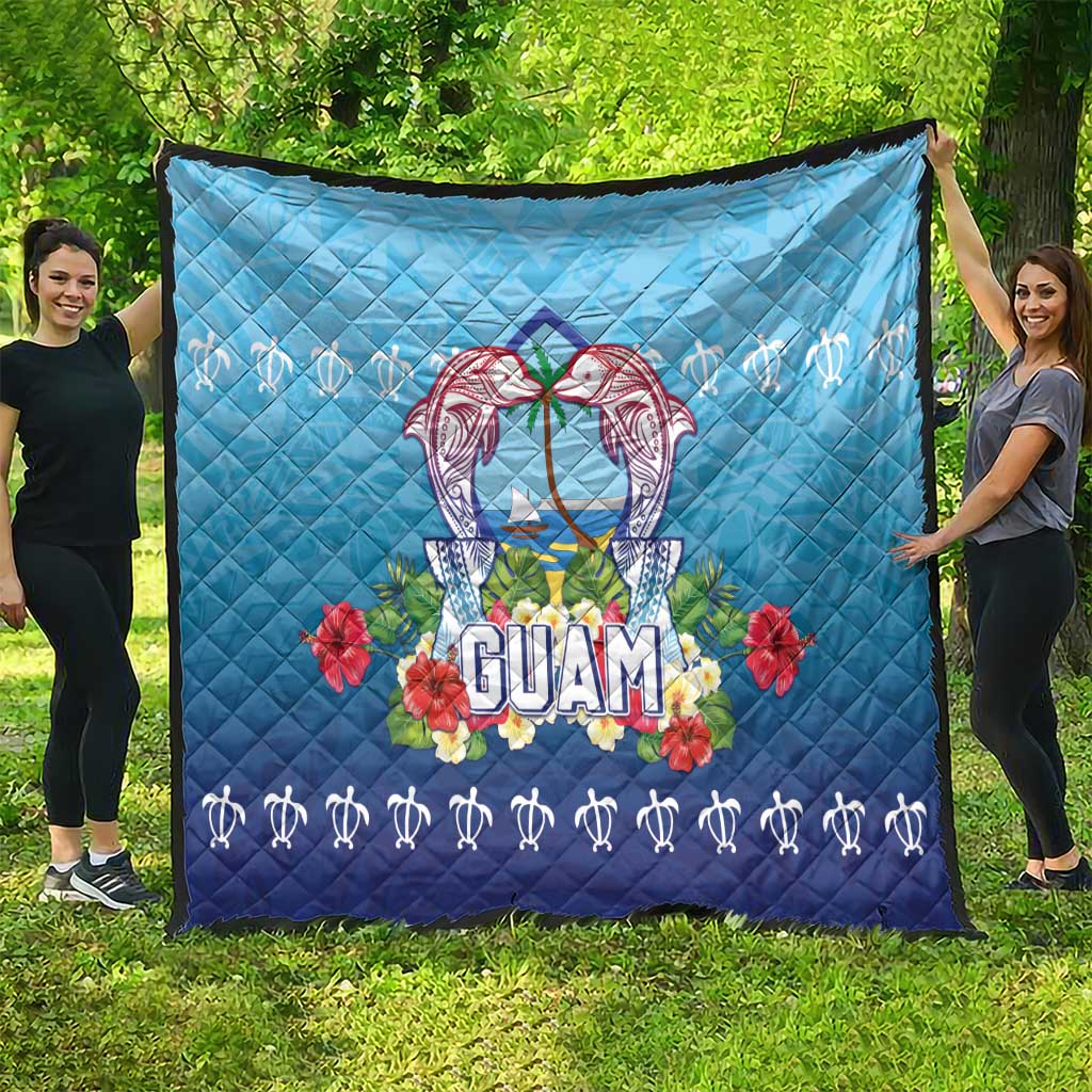 Guam Chamorro Quilt Tribal Latte Stone With Dolphins Blue