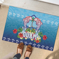 Guam Chamorro Rubber Doormat Tribal Latte Stone With Dolphins Blue