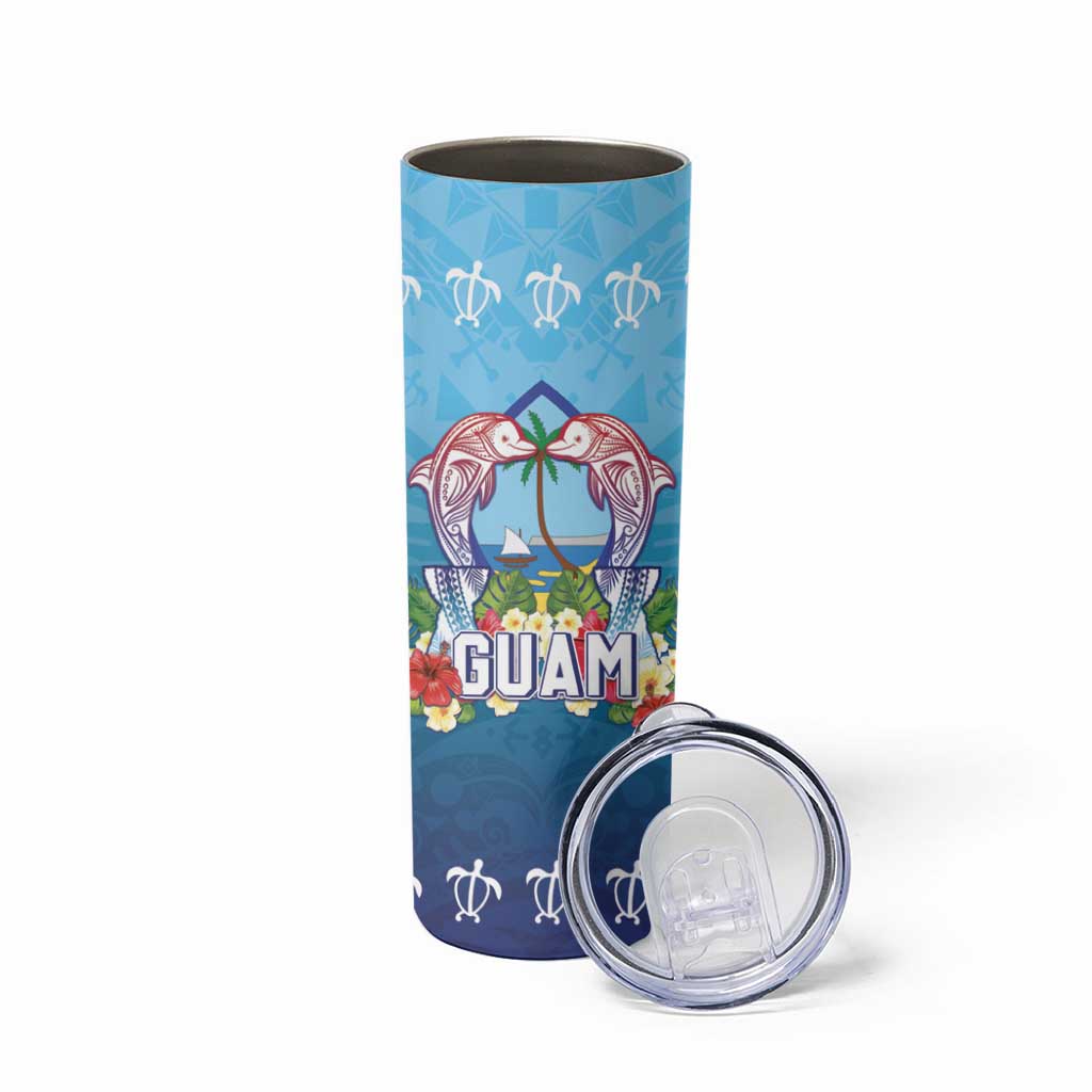 Guam Chamorro Skinny Tumbler Tribal Latte Stone With Dolphins Blue