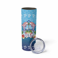 Guam Chamorro Skinny Tumbler Tribal Latte Stone With Dolphins Blue