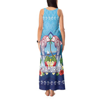 Guam Chamorro Tank Maxi Dress Tribal Latte Stone With Dolphins Blue