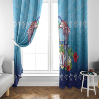 Guam Chamorro Window Curtain Tribal Latte Stone With Dolphins Blue
