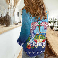 Guam Chamorro Women Casual Shirt Tribal Latte Stone With Dolphins Blue LT05 - Polynesian Pride