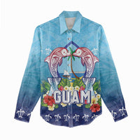 Guam Chamorro Women Casual Shirt Tribal Latte Stone With Dolphins Blue LT05 - Polynesian Pride