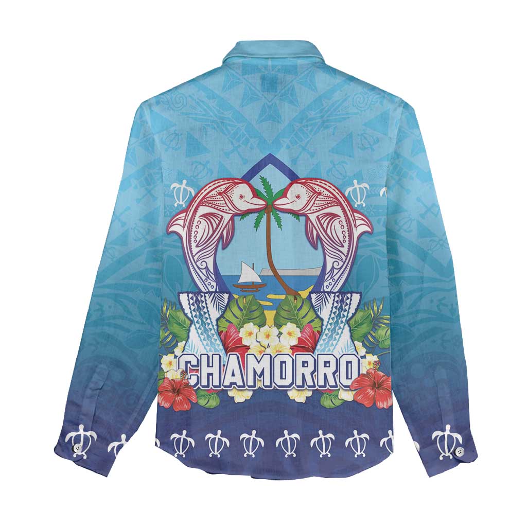 Guam Chamorro Women Casual Shirt Tribal Latte Stone With Dolphins Blue LT05 - Polynesian Pride