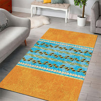 Hawaii Humuhumu Fish Maile Pikake Lei Area Rug Tribal Tapa Orange Version