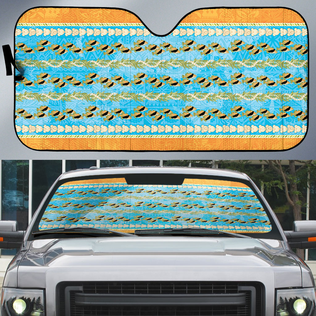 Hawaii Humuhumu Fish Maile Pikake Lei Auto Sun Shade Tribal Tapa Orange Version LT05 Orange - Polynesian Pride