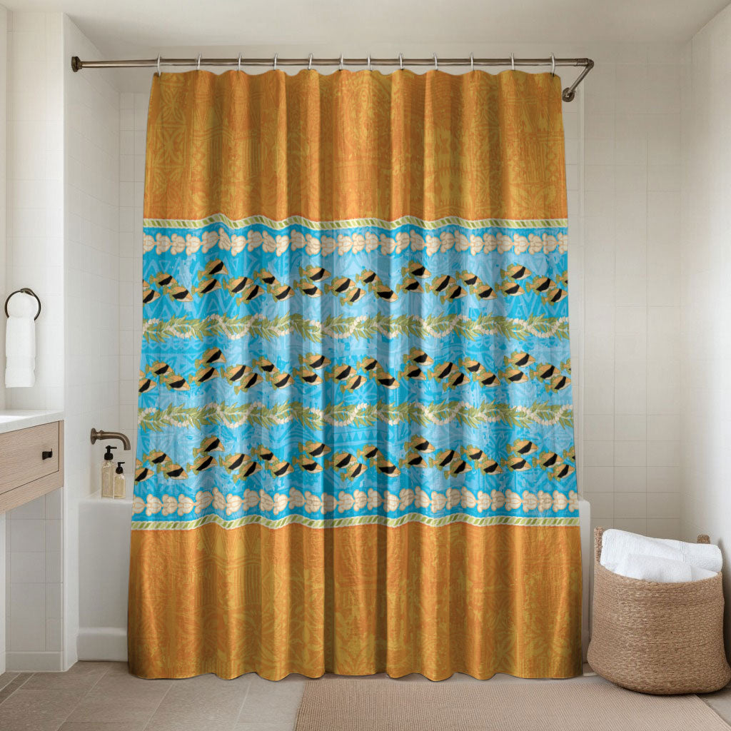Hawaii Humuhumu Fish Maile Pikake Lei Bathroom Set Tribal Tapa Orange Version