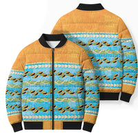 Hawaii Humuhumu Fish Maile Pikake Lei Bomber Puffer Jacket Tribal Tapa Orange Version
