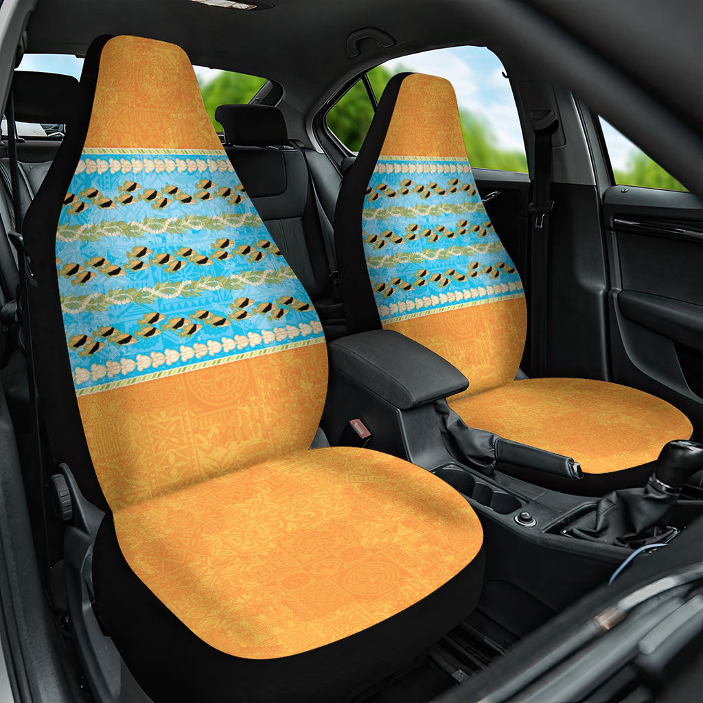 Hawaii Humuhumu Fish Maile Pikake Lei Car Seat Cover Tribal Tapa Orange Version
