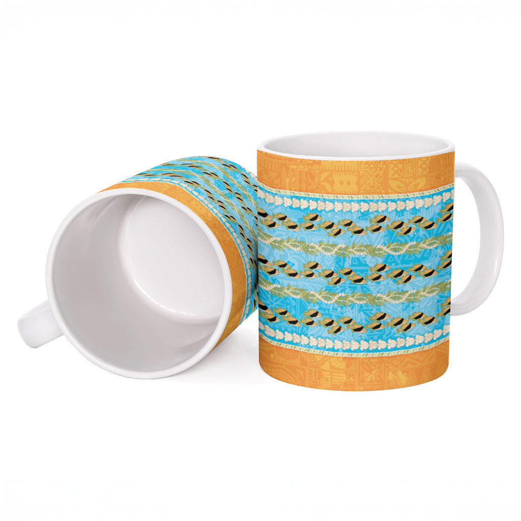 Hawaii Humuhumu Fish Maile Pikake Lei Ceramic Mug Tribal Tapa Orange Version