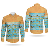 Hawaii Humuhumu Fish Maile Pikake Lei Couples Matching Mermaid Dress and Long Sleeve Button Shirt Tribal Tapa Orange Version