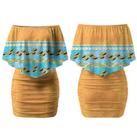 Hawaii Humuhumu Fish Maile Pikake Lei Couples Matching Off Shoulder Short Dress and Hawaiian Shirt Tribal Tapa Orange Version