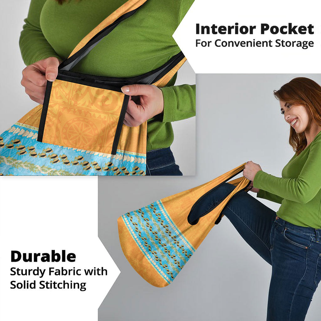 Hawaii Humuhumu Fish Maile Pikake Lei Grocery Bag Tribal Tapa Orange Version