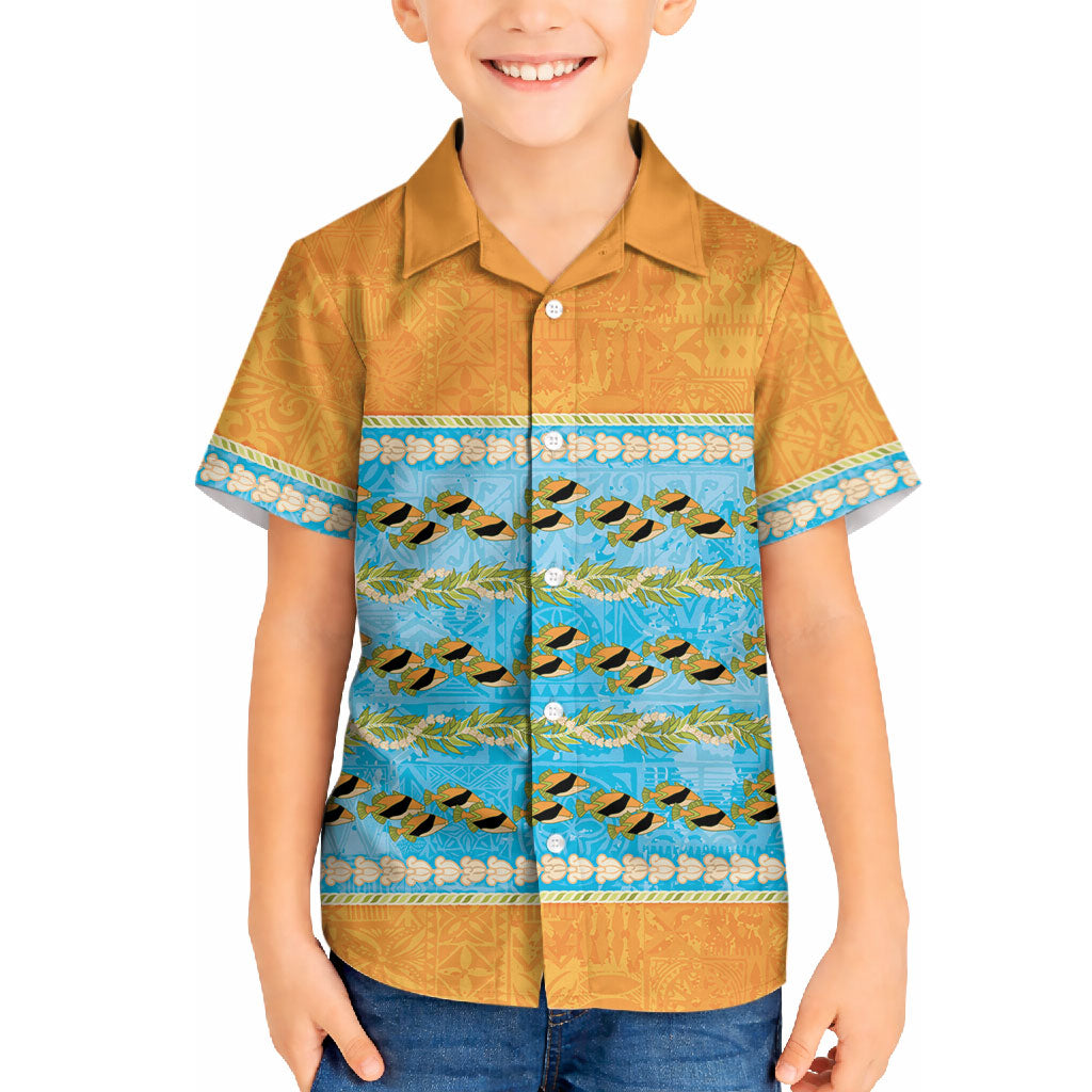 Hawaii Humuhumu Fish Maile Pikake Lei Hawaiian Shirt Tribal Tapa Orange Version