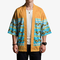 Hawaii Humuhumu Fish Maile Pikake Lei Kimono Tribal Tapa Orange Version