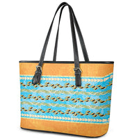 Hawaii Humuhumu Fish Maile Pikake Lei Leather Tote Bag Tribal Tapa Orange Version