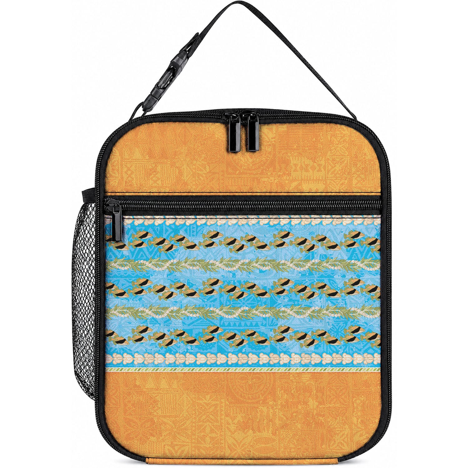 Hawaii Humuhumu Fish Maile Pikake Lei Lunch Bag Tribal Tapa Orange Version LT05 10.2 × 8.3 × 4.3 inch Orange - Polynesian Pride