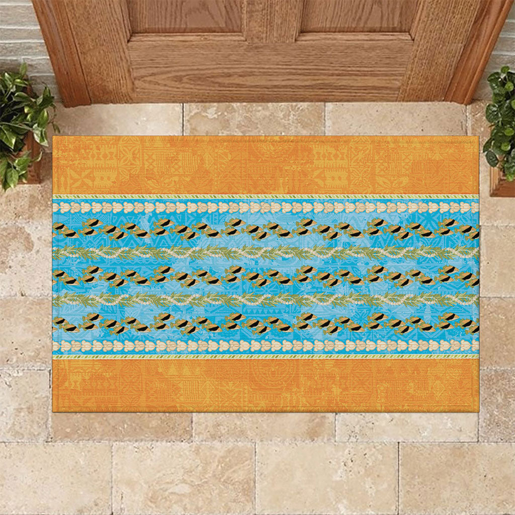 Hawaii Humuhumu Fish Maile Pikake Lei Rubber Doormat Tribal Tapa Orange Version LT05 Orange - Polynesian Pride