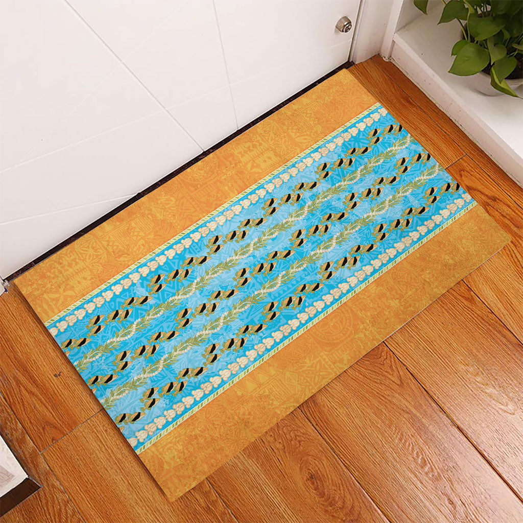 Hawaii Humuhumu Fish Maile Pikake Lei Rubber Doormat Tribal Tapa Orange Version
