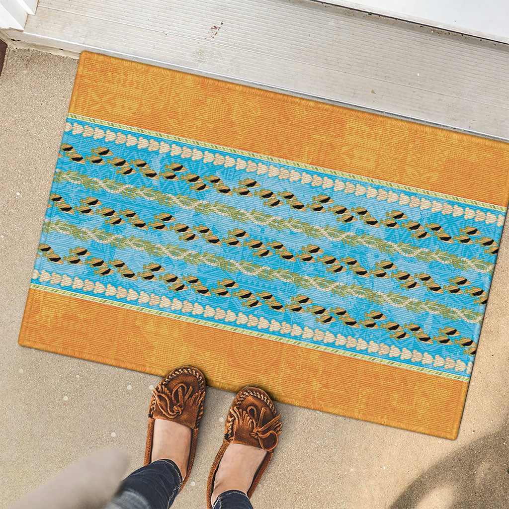 Hawaii Humuhumu Fish Maile Pikake Lei Rubber Doormat Tribal Tapa Orange Version