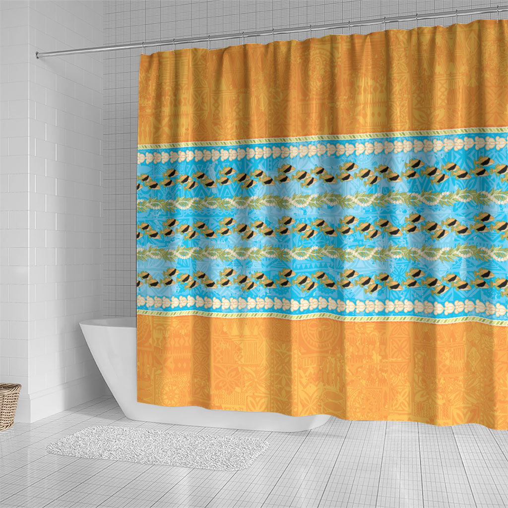 Hawaii Humuhumu Fish Maile Pikake Lei Shower Curtain Tribal Tapa Orange Version
