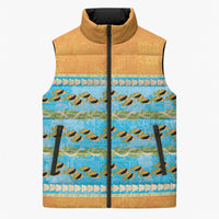 Hawaii Humuhumu Fish Maile Pikake Lei Sleeveless Puffer Jacket Tribal Tapa Orange Version