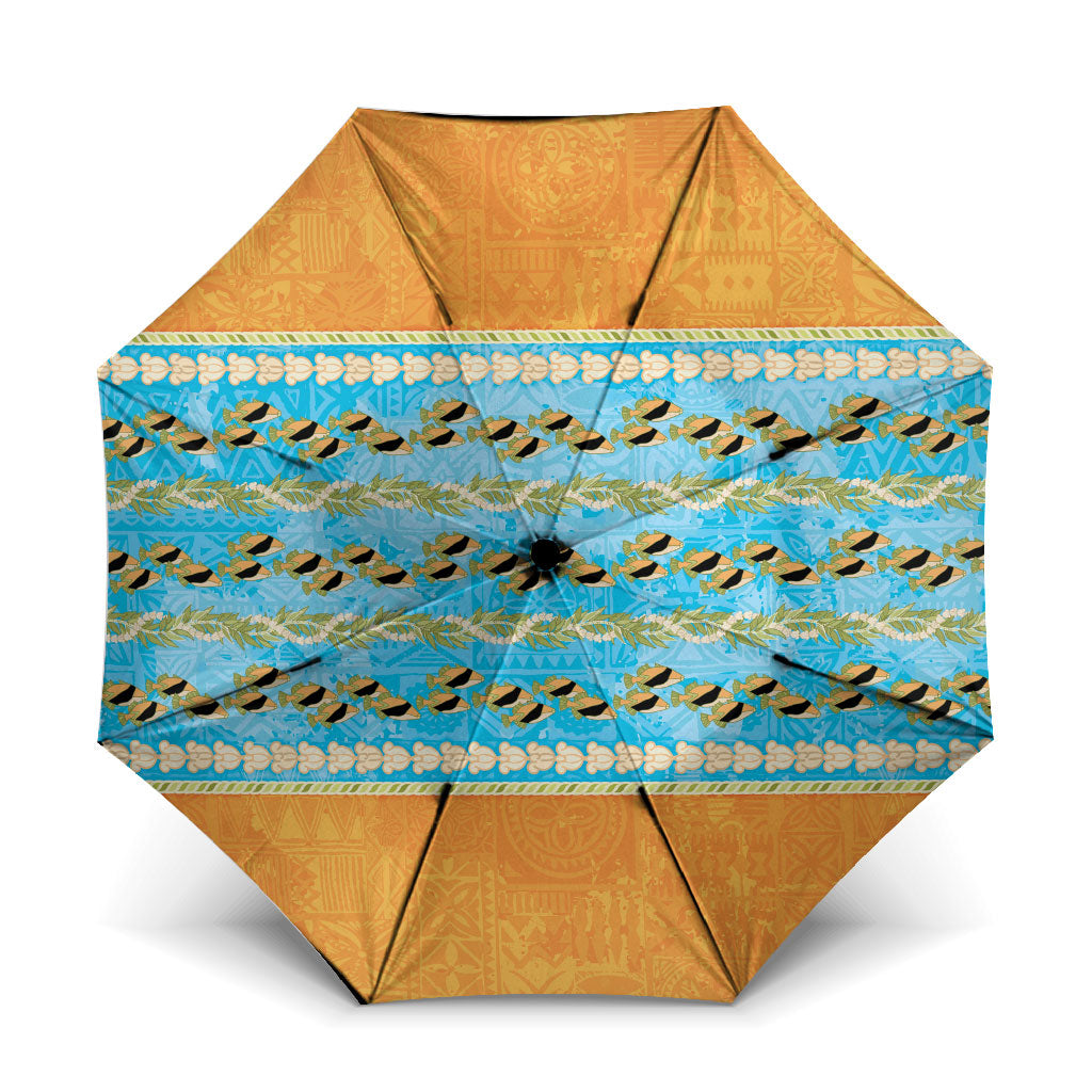 Hawaii Humuhumu Fish Maile Pikake Lei Umbrella Tribal Tapa Orange Version LT05 One Size Folded 11.42 inch Opened Diameter 37.4 inch Orange - Polynesian Pride