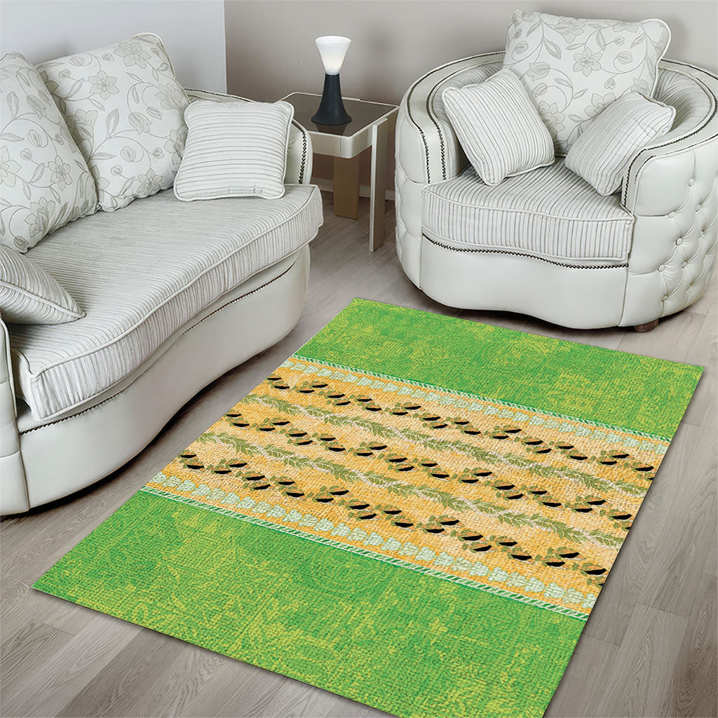 Hawaii Humuhumu Fish Maile Pikake Lei Area Rug Tribal Tapa Green Version