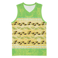 Hawaii Humuhumu Fish Maile Pikake Lei Basketball Jersey Tribal Tapa Green Version