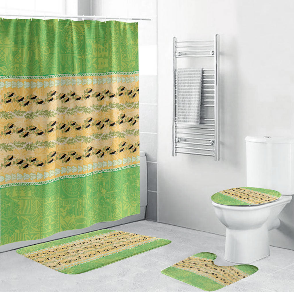 Hawaii Humuhumu Fish Maile Pikake Lei Bathroom Set Tribal Tapa Green Version LT05 Bathroom Set (4 pcs) Green - Polynesian Pride