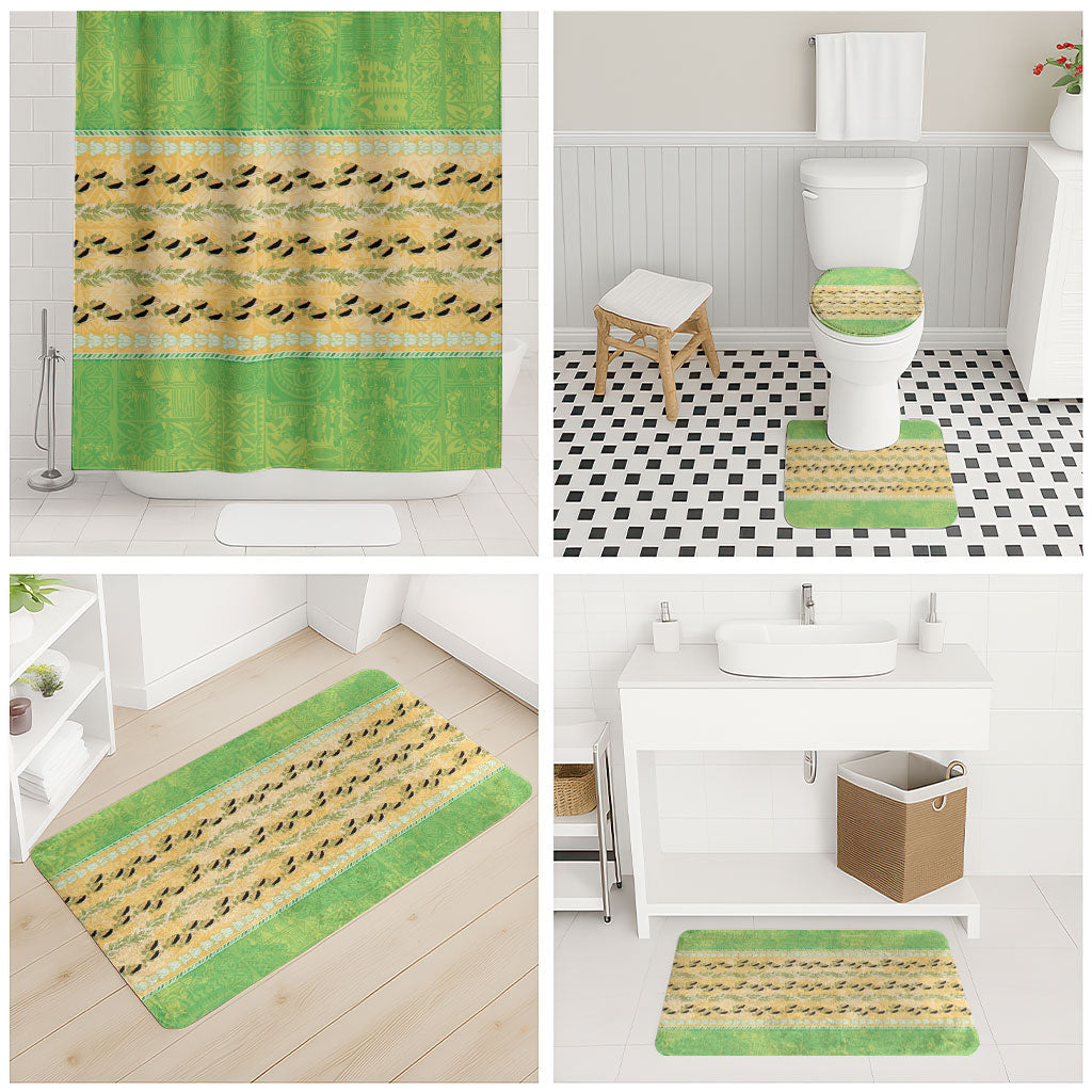 Hawaii Humuhumu Fish Maile Pikake Lei Bathroom Set Tribal Tapa Green Version