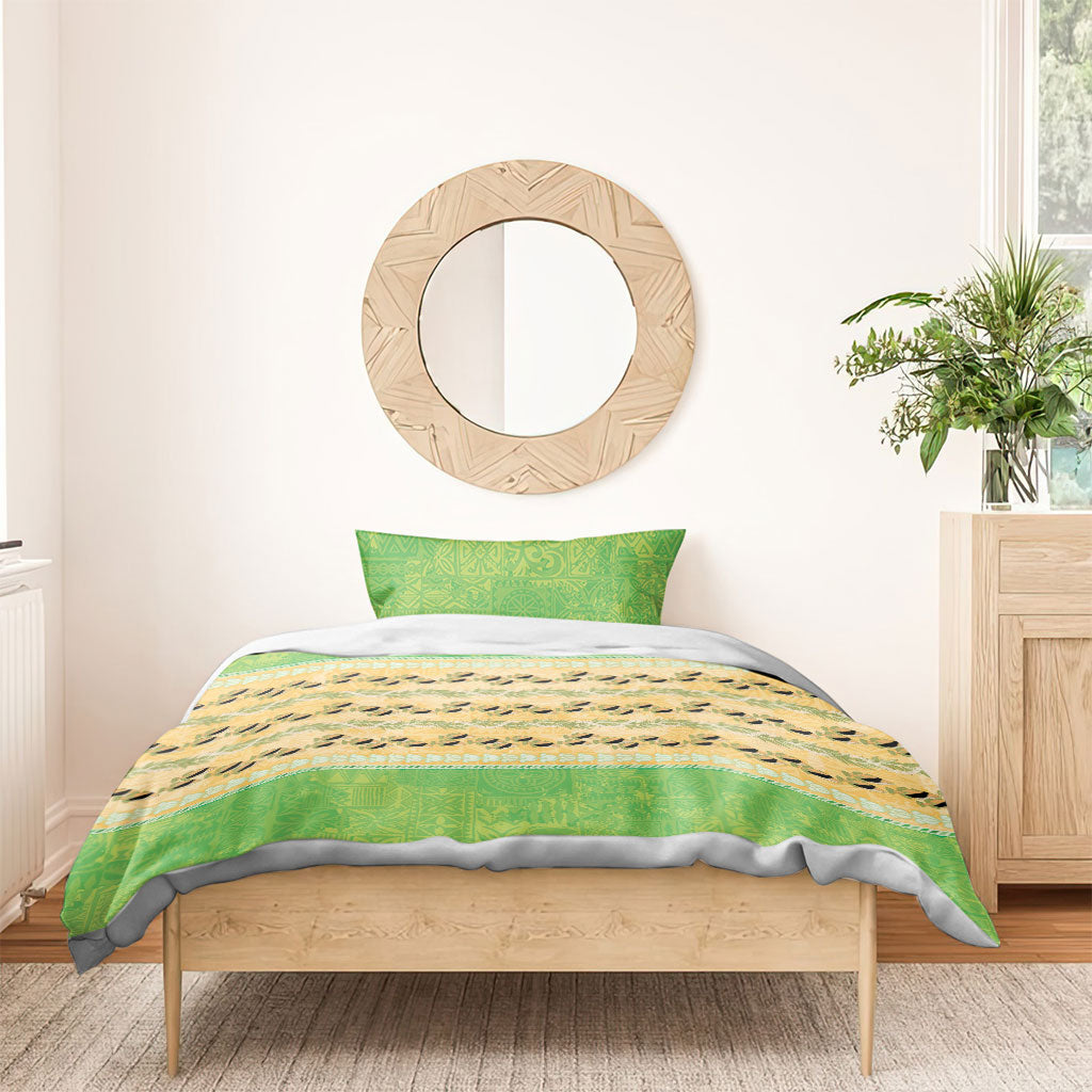 Hawaii Humuhumu Fish Maile Pikake Lei Bedding Set Tribal Tapa Green Version