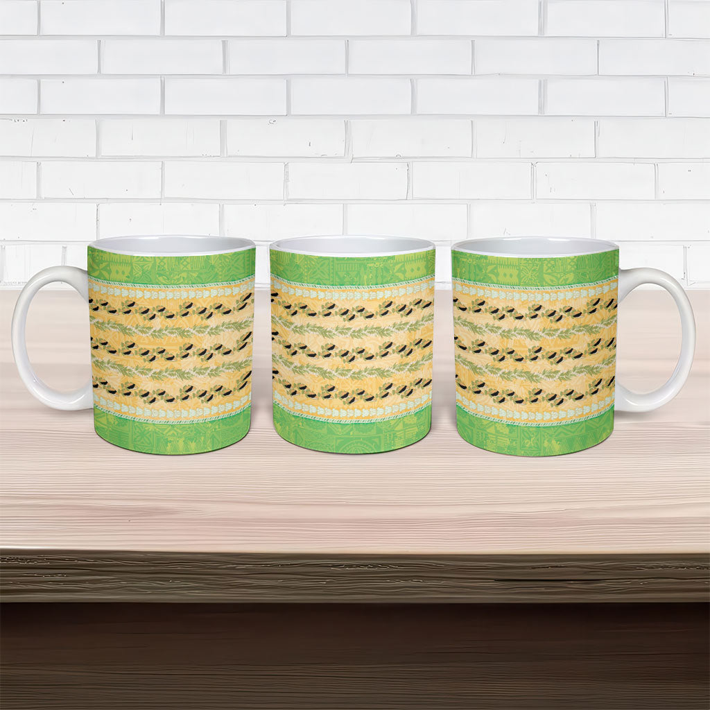 Hawaii Humuhumu Fish Maile Pikake Lei Ceramic Mug Tribal Tapa Green Version