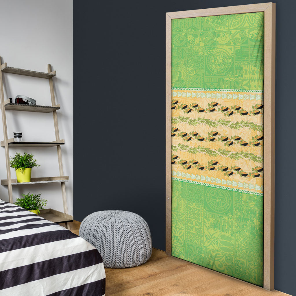 Hawaii Humuhumu Fish Maile Pikake Lei Door Cover Tribal Tapa Green Version