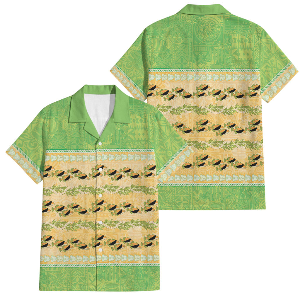 Hawaii Humuhumu Fish Maile Pikake Lei Family Matching Mermaid Dress and Hawaiian Shirt Tribal Tapa Green Version