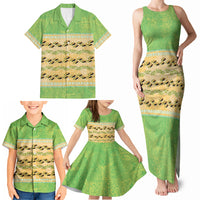 Hawaii Humuhumu Fish Maile Pikake Lei Family Matching Tank Maxi Dress and Hawaiian Shirt Tribal Tapa Green Version