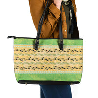 Hawaii Humuhumu Fish Maile Pikake Lei Leather Tote Bag Tribal Tapa Green Version
