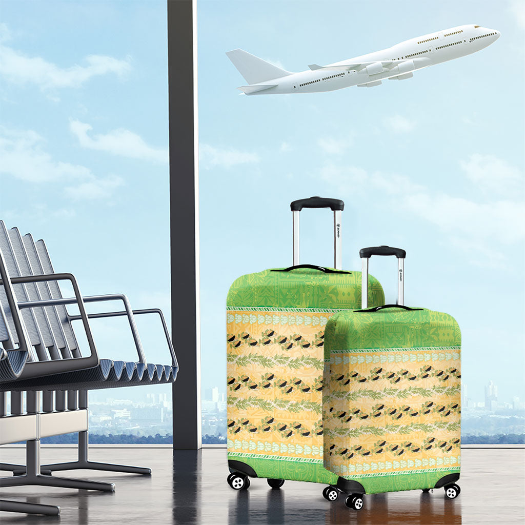 Hawaii Humuhumu Fish Maile Pikake Lei Luggage Cover Tribal Tapa Green Version