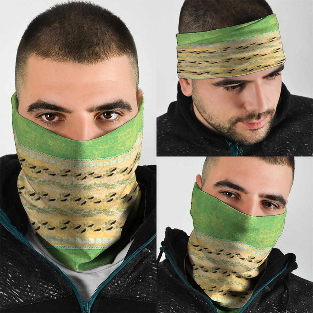 Hawaii Humuhumu Fish Maile Pikake Lei Neck Gaiter Tribal Tapa Green Version