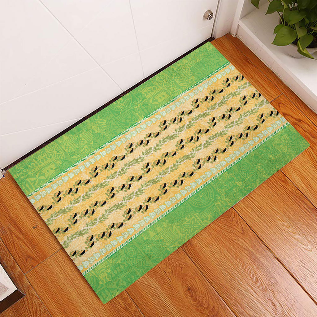 Hawaii Humuhumu Fish Maile Pikake Lei Rubber Doormat Tribal Tapa Green Version