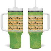 Hawaii Humuhumu Fish Maile Pikake Lei Tumbler With Handle Tribal Tapa Green Version