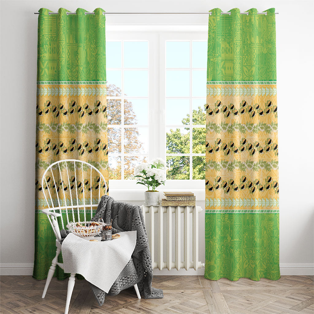 Hawaii Humuhumu Fish Maile Pikake Lei Window Curtain Tribal Tapa Green Version