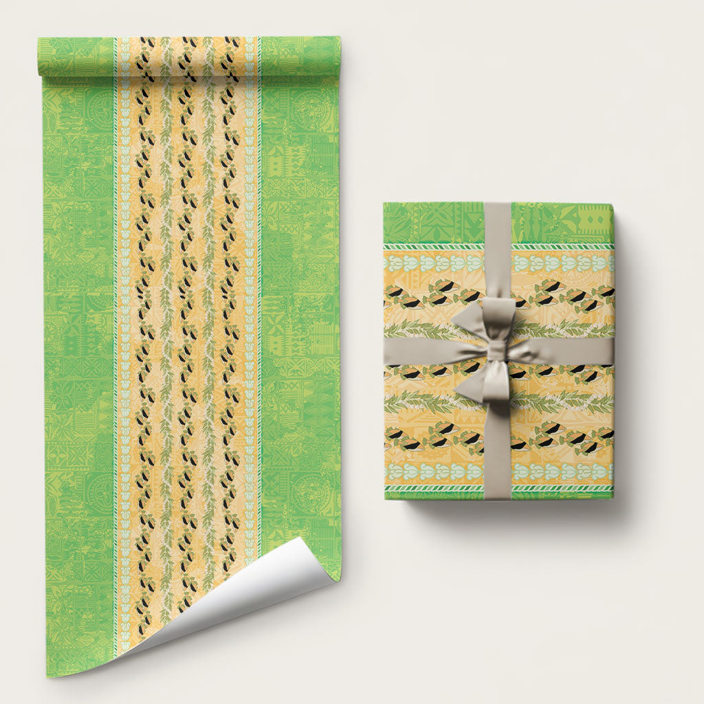 Hawaii Humuhumu Fish Maile Pikake Lei Wrapping Paper Tribal Tapa Green Version LT05 58" × 23" Green - Polynesian Pride