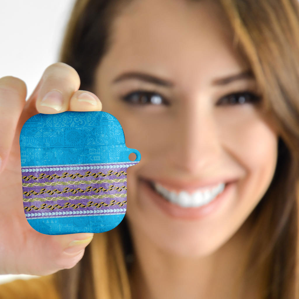 Hawaii Humuhumu Fish Maile Pikake Lei AirPods Case Tribal Tapa Blue Version